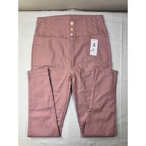 AZ Fashion Dusty Rose Pink High Waisted Studded Skinny Pants XL XXL NEW AM1875